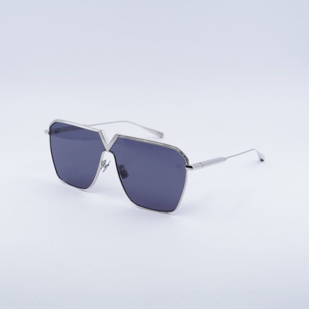 Valentino Silver Frame Sunglasses with Dark Blue Lenses